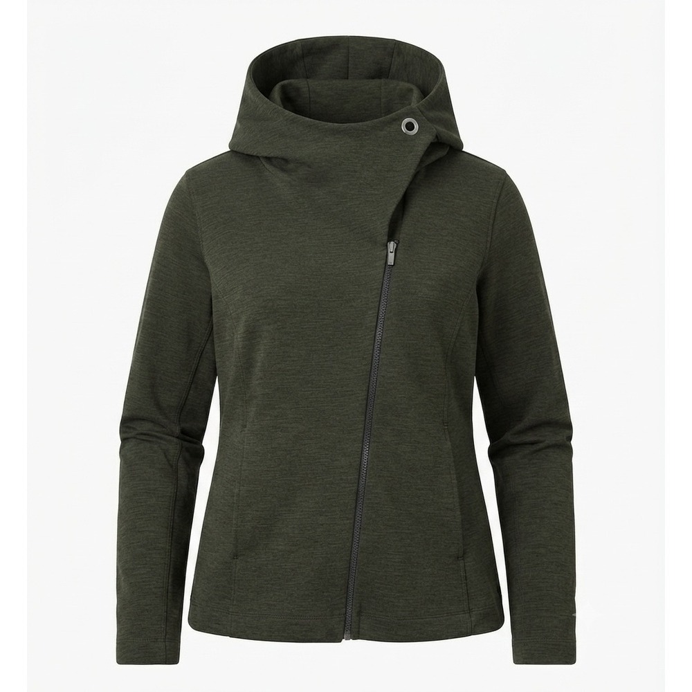 Lucy Activewear Women Large Green Asymmetrical Full Zip Hoodie Sweatshirt Jacket